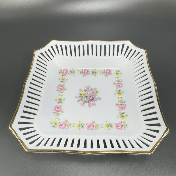 Schwarzenhammer Bavaria Hand Painted Square Reticulated Edge Dish Tray Plate VTG - Picture 9 of 10